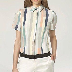 NIFE Peach & Green Stripe Short-Sleeve Blouse